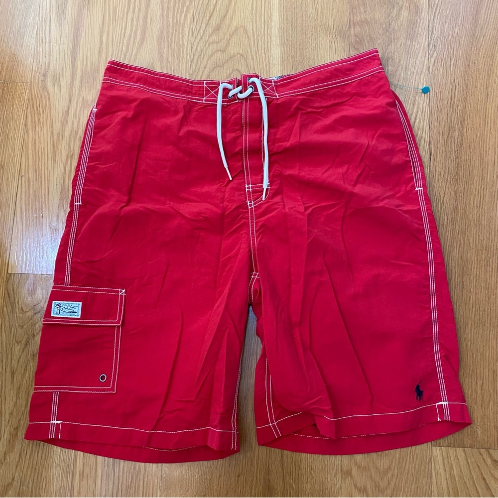 Polo Ralph Lauren Mens L 10" Board Shorts Swim Trunks Red Blue Pony Kailua